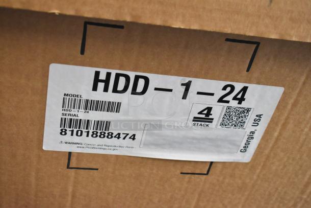 New Hoshizaki HDD-1-24 kegerator box with label showing model, serial number, and voltage.