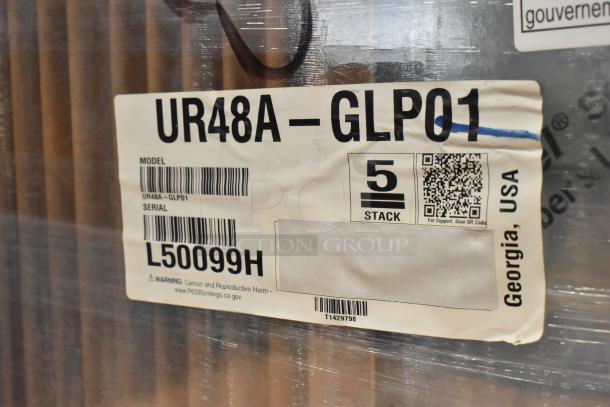 Hoshizaki UR48A-GLP01 undercounter cooler label, showing model and serial number L50099H. New in box, 115V, 1-phase.