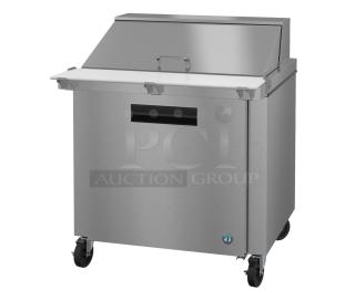 Brand new Hoshizaki SR36A-15M stainless steel sandwich salad prep table. Features bain marie top, 115V, 1 phase.