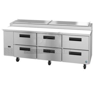 BRAND NEW IN BOX! Hoshizaki PR93A-D6 Stainless Steel Commercial Pizza Prep Table w/ 6 Drawers. 115 Volts, 1 Phase. - Item #1212489