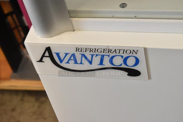 Brand new Avantco WVAC-28HC 28" white refrigerated merchandiser, scratch and dent model, 115V, 1 phase, features Avantco logo.