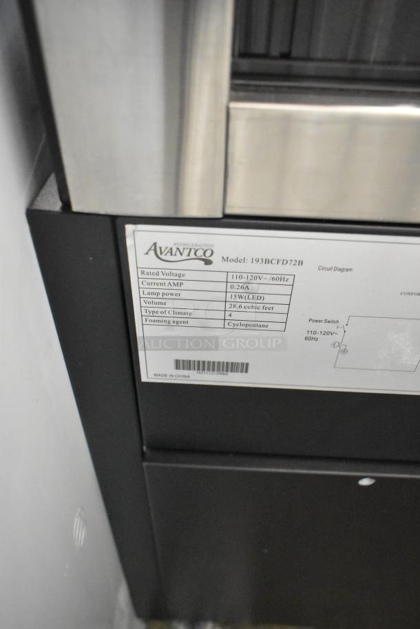 Brand new Avantco 193BCFD72B black dry bakery display case, 70 7/8", LED lighting, 115V, scratch and dent condition.