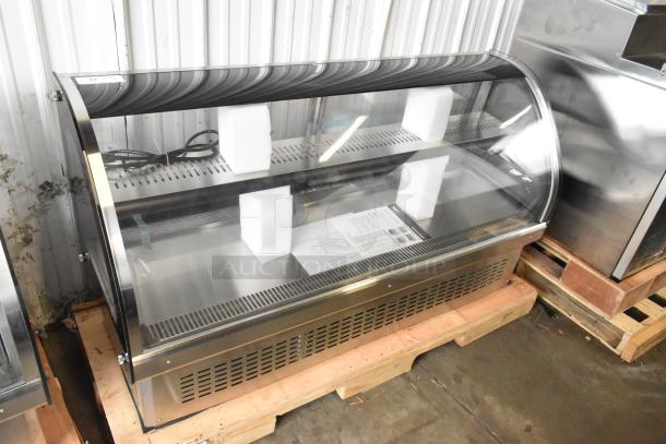Brand new Vollrath RDE7160 60" curved glass refrigerated display cabinet. Scratch and dent, 120V, 1 Phase.