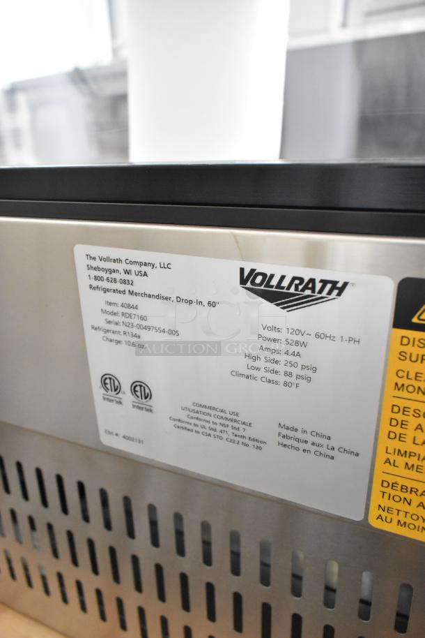 Brand new 2023 Vollrath RDE7160 60" curved glass refrigerated display cabinet. 120V, 1 phase, model 40844, ETL certified.