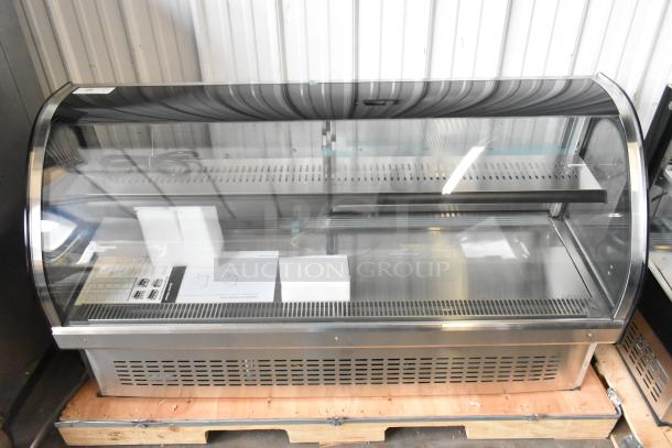 BRAND NEW 2023 Vollrath RDE7160 60" Curved Glass Refrigerated Display Cabinet, 120V, 1 Phase, stainless steel.