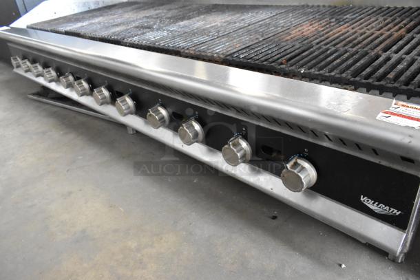 Vollrath stainless steel commercial countertop gas charbroiler grill with control knobs, pre-owned condition.
