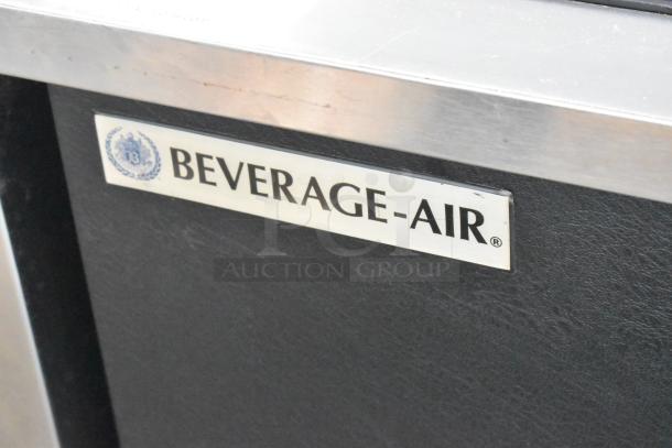 Beverage Air DW79 stainless steel cooler, 3 sliding lids. Model label visible. 115 volts, 1 phase.