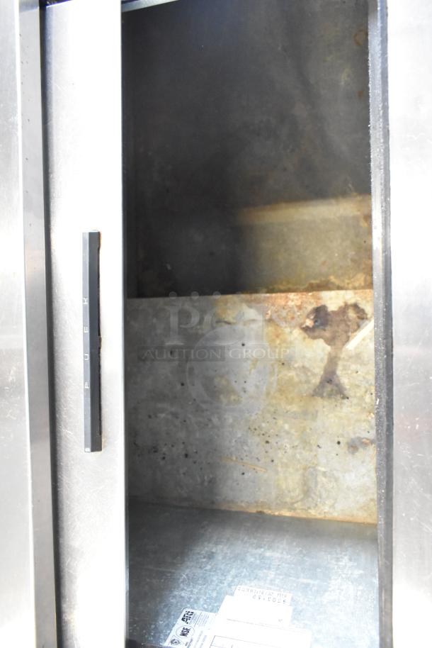 Beverage Air DW79 stainless steel back bar cooler with interior view, 3 sliding lids, 115V, 1 phase, NSF label visible.