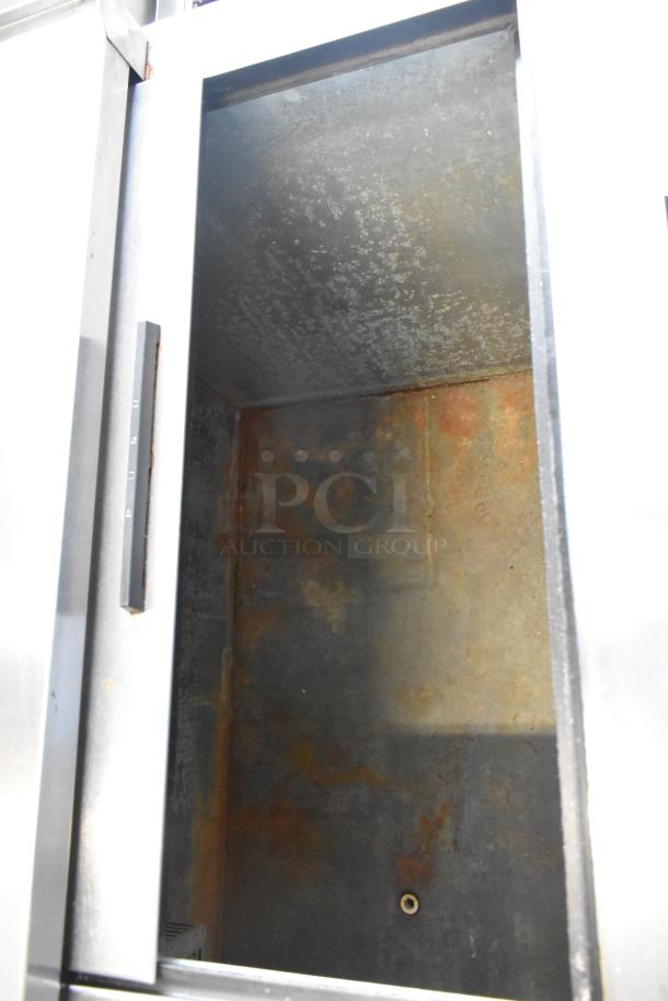 Beverage Air DW79 stainless steel commercial back bar bottle cooler, 3 sliding lids, 115V, 1 phase, visible wear inside.