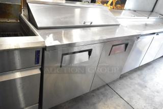 True TSSU-48-12 stainless steel sandwich salad prep table with bain marie mega top, on casters, 115V, 1 phase.