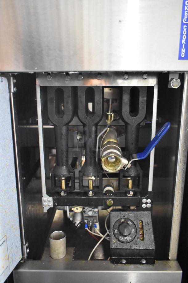 2021 Rocket Cooking RCPFR40G-CB stainless steel commercial deep fat fryer, natural gas powered, internal mechanics shown.