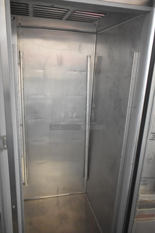 Hobart DA2-5 commercial 2-door reach-in cooler. Stainless steel, 115 volts, 1 phase, interior view, clean condition.