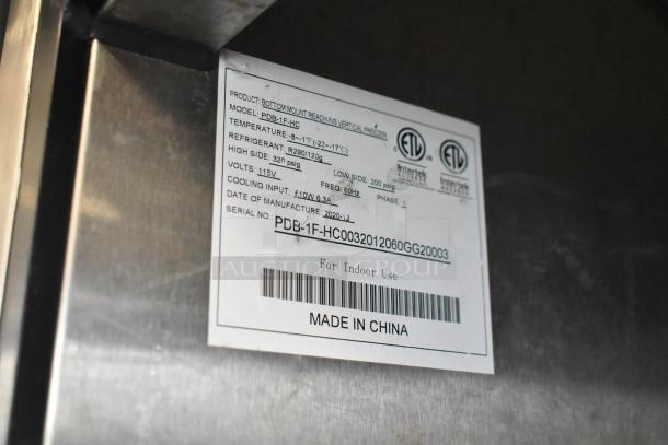 2020 Padela PDB-1F-HC stainless steel commercial freezer, single door, poly coated racks, 115V, 1 phase. Made in China.