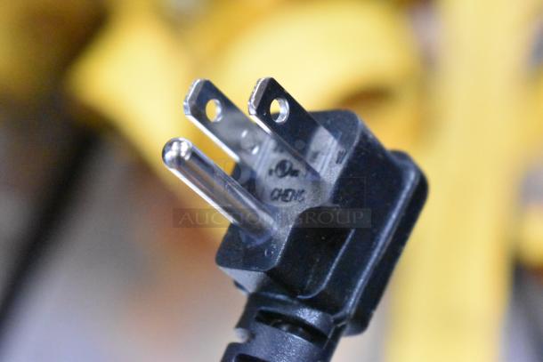 Close-up of a 115V, 1-phase power plug for the Seasons 189974 Mini Cooler, showing prongs and grounding pin.