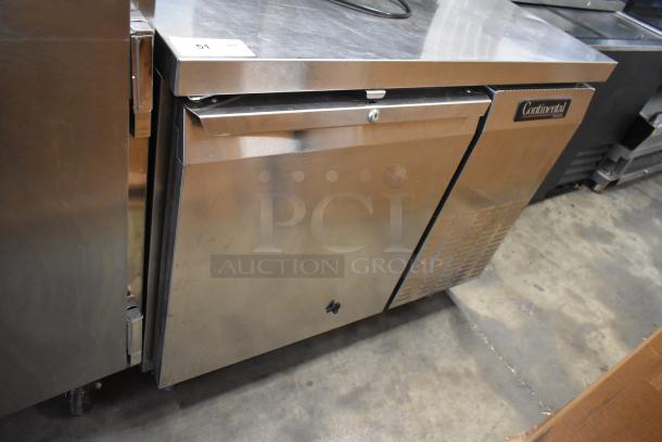 Continental CFB42 stainless steel undercounter freezer, single door, on commercial casters, 115V, 1 Phase, good condition.
