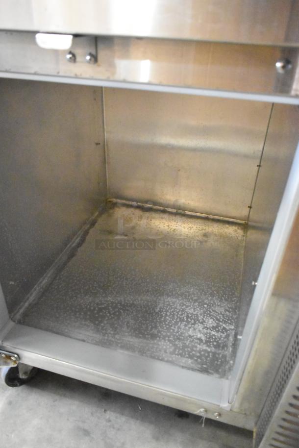 Continental CFB42 stainless steel undercounter freezer, single door, on casters, interior view. 115 Volts, 1 Phase.