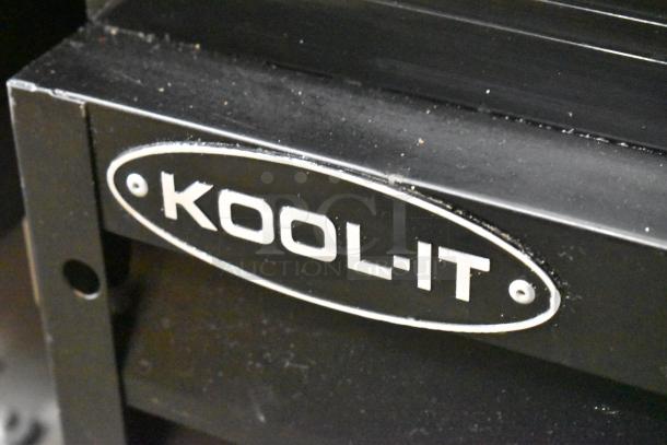 Kool It KSM-36 cooler, metal frame, commercial two-door design with poly coated racks, 115 volts, shows brand logo.