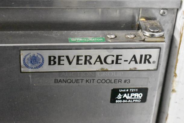 Beverage Air UCR34Y stainless steel 2-door undercounter cooler with commercial casters, 115 volts, labeled "Banquet Kit Cooler #3."