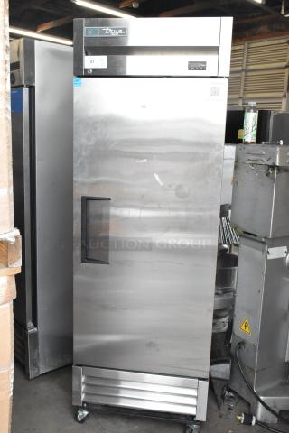 2024 True T-19F-HC stainless steel single door reach-in freezer, poly-coated racks, commercial casters, 115V, 1 phase.