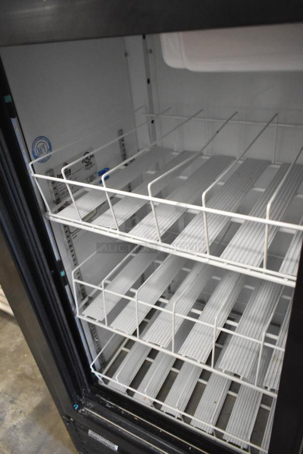 Imbera VRD41 commercial cooler, metal, 2-door, with white poly-coated racks, interior view showing shelving.