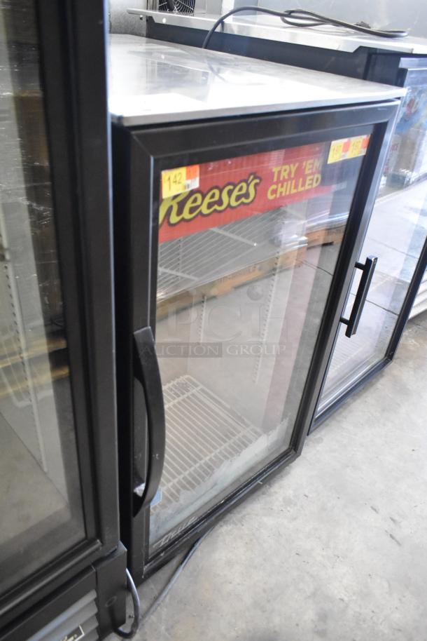 2020 True GDM-06-34-HC single door mini cooler, glass front, poly coated racks, 115V, in good condition.