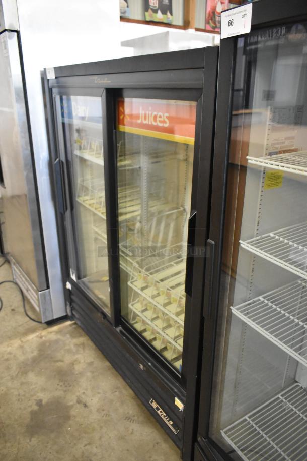 2022 True GDM-41SL-60-HC-LD mini cooler with dual glass doors, poly-coated racks, 115 volts, excellent condition.