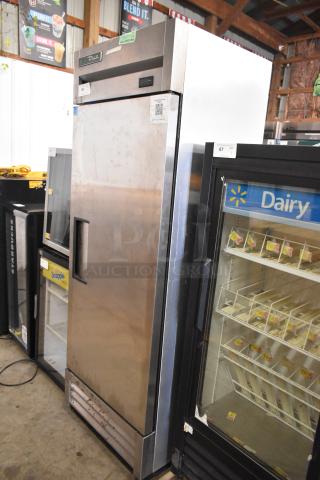 2022 True T-19F-HC stainless steel commercial single door reach-in freezer, with poly coated racks, 115 volts, 1 phase.