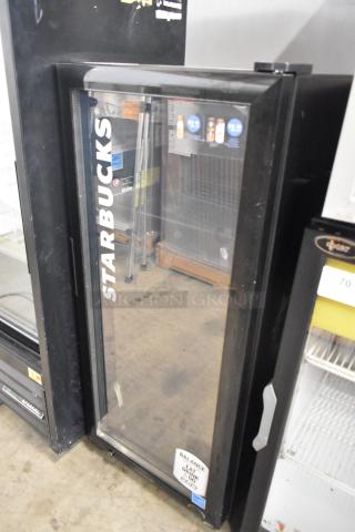 2019 IDW G4-H0234B metal single-door cooler, 115V, glass front, Starbucks branding, good condition.