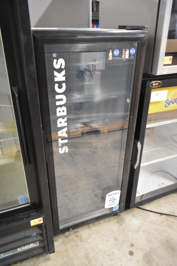 2019 IDW G4-H0234B metal single door reach-in cooler merchandiser. Starbucks branding. 115 volts, 1 phase.