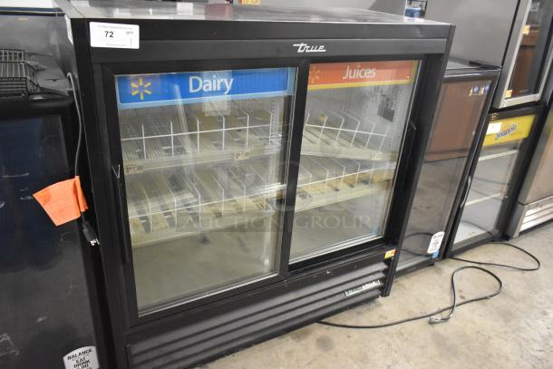 2019 True GDM-41SL-48-HC-LD Cooler, 2-door, metal, poly-coated racks, 115V, 1 phase, Dairy and Juices labels, used condition.