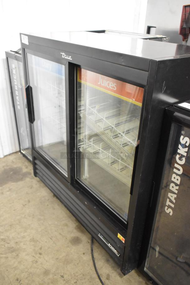 2019 True GDM-41SL-48-HC-LD Cooler, 2-door, poly-coated racks, 115V, 1-phase, black exterior, glass doors.