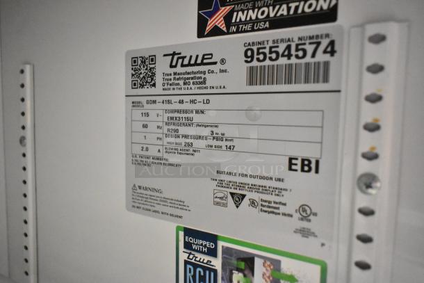 2019 True GDM-41SL-48-HC-LD cooler label, 115V, 1 phase, R290 refrigerant, poly coated racks. Serial 9554574.