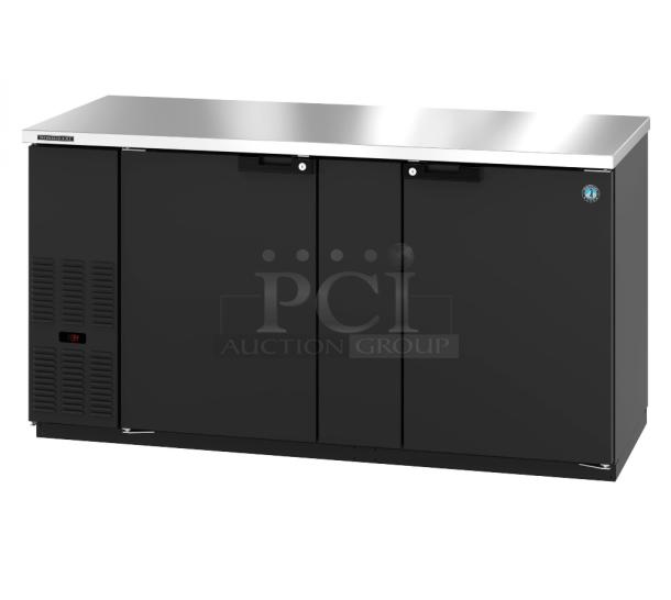 Brand new Hoshizaki HBB 3 69 metal commercial 2-door undercounter cooler, 115 volts, 1 phase, black with stainless steel top.