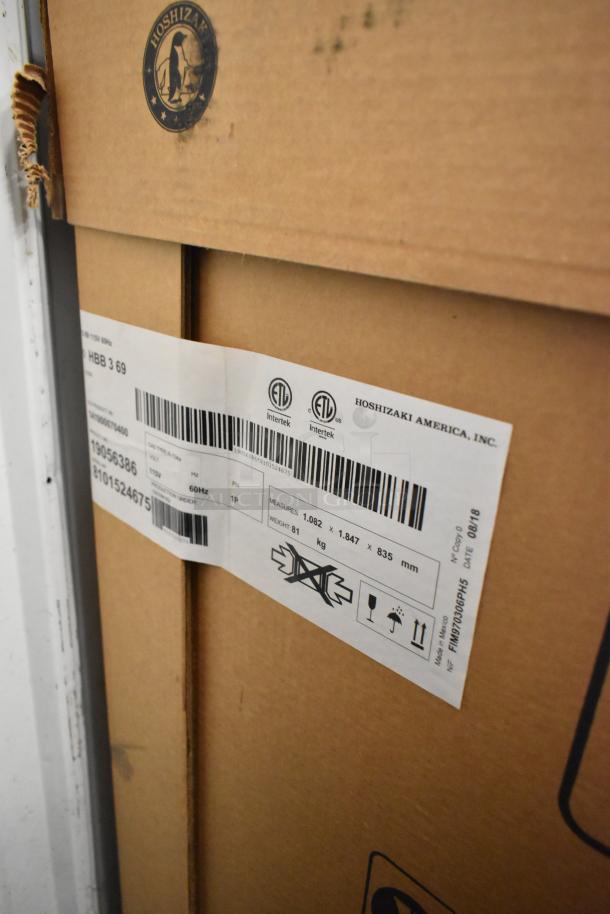 Brand new Hoshizaki HBB 3 69 undercounter cooler in sealed box, 115V, 1 phase, ETL certified, dimensions listed on label.