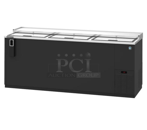 Brand new Hoshizaki HBC-80 commercial bottle cooler with 3 sliding lids, 115 volts, 1 phase, metal construction.
