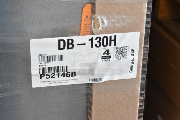 Brand new Hoshizaki DB-130H stainless steel ice dispenser, 130 lb storage, 115V, 1 phase. Box with model and serial labels.