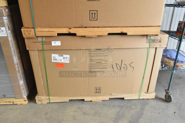 Brand new Hoshizaki CC65 metal commercial back bar bottle cooler in box, 115 volts, 1 phase, with 2 sliding lids.