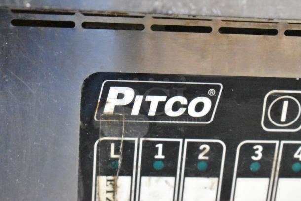 Pitco Frialator SSH75 control panel, showing logo and functionality indicators. Stainless steel, natural gas fryer with 105,000 BTU.