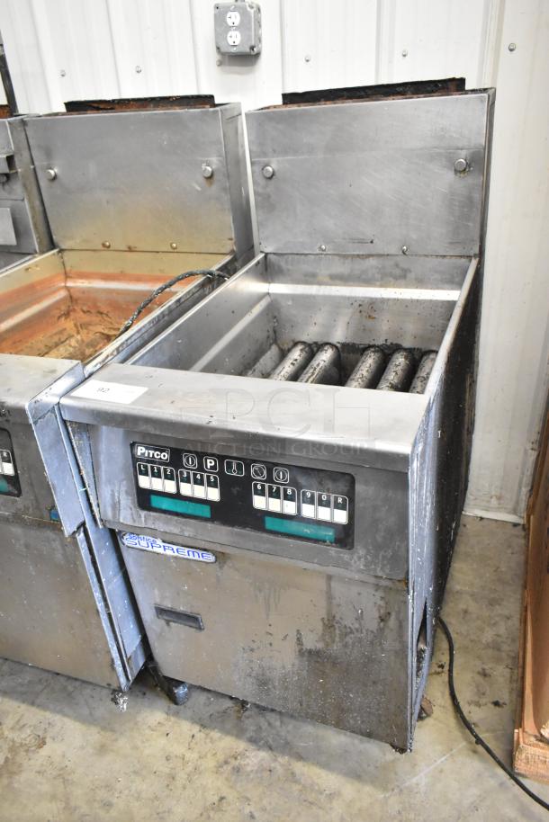 Pitco Frialator SSH75 Solstice Supreme stainless steel commercial fryer, natural gas, 105,000 BTU, on casters, used condition.