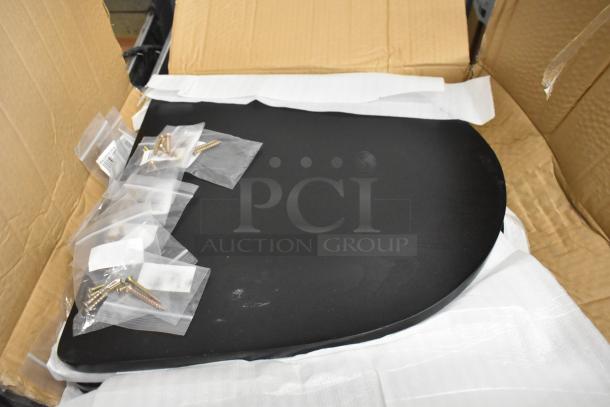 Brand new Lancaster Table & Seating black bar height ladder back chair seats, scratch and dent, with screws included in box.
