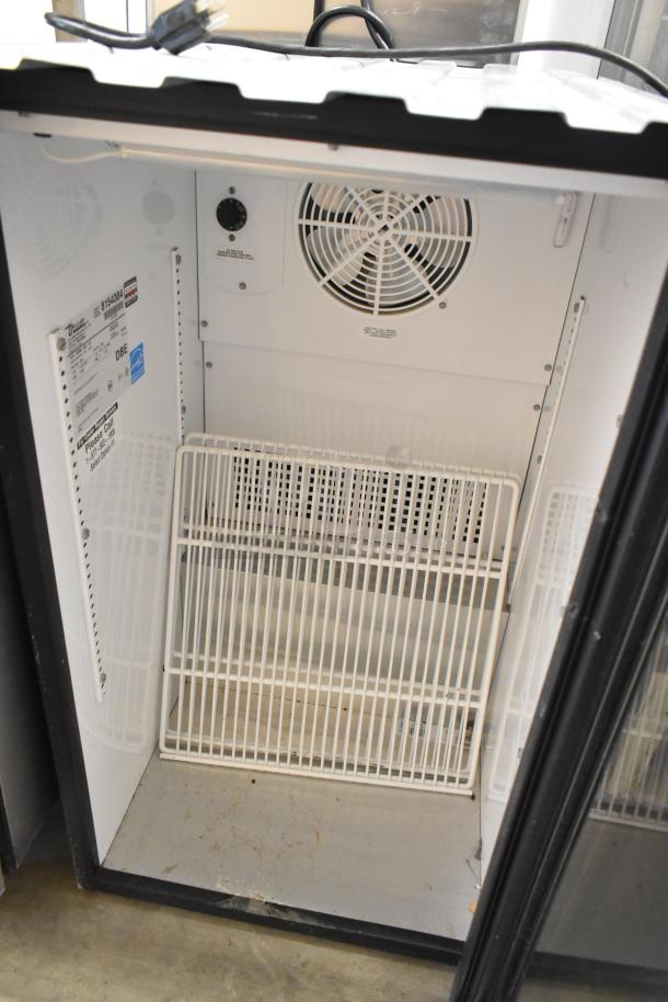 True GDM-06-LD mini metal cooler, 115V, 1-phase, internal fan, shelf rack, visible labels, clean interior, sturdy build.