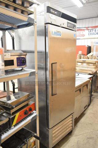 Turbo Air TSR-23SD stainless steel single door cooler with poly coated racks, on commercial casters, 115V, 1 phase.