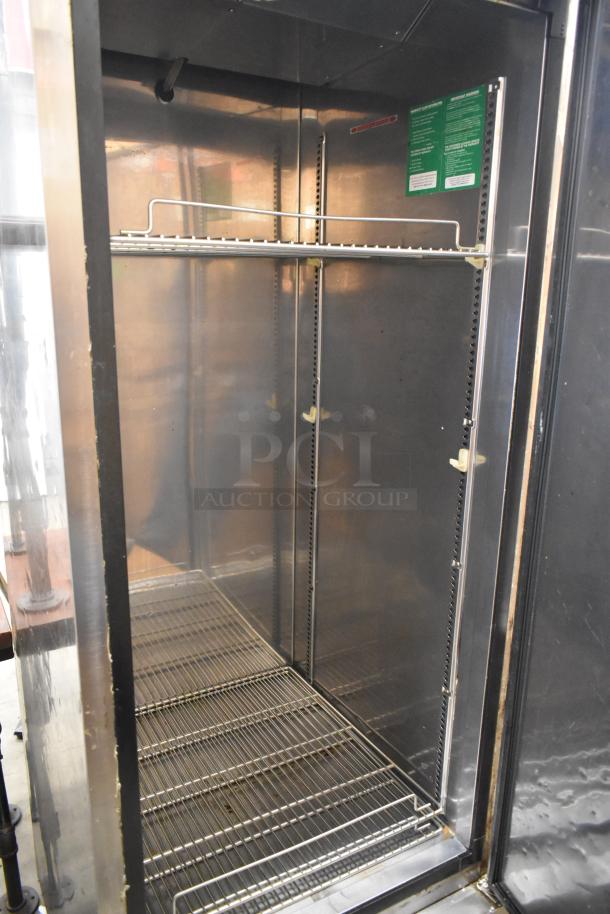 Turbo Air TSR-23SD stainless steel single door cooler with poly-coated racks and commercial casters. 115 volts, 1 phase.