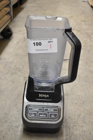 Ninja BL610 blender with pitcher, no lid, 120 volts, 1 phase. Auction tag visible, fair condition.