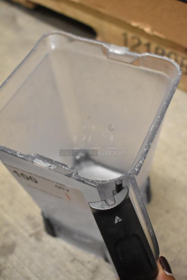Ninja BL610 Blender pitcher, missing lid. Features handle, visible wear. Model BL610, 120 volts, 1 phase.