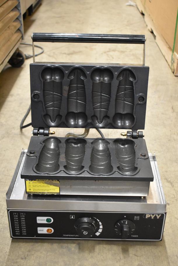 PYY PYYHFLFY-233SRUS stainless steel commercial countertop waffle maker, 110-120V, 1 phase, features specialty molds.