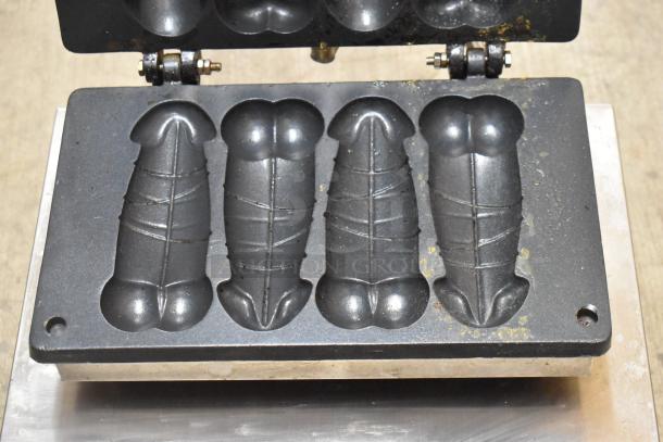 Stainless steel NP-520 commercial waffle maker, 110V, 1 phase, featuring unique mold design. Suitable for countertop use.