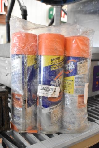 Packet of 3 Spot Shot Cleaner bottles in plastic wrap, orange caps, visible labels; new condition.