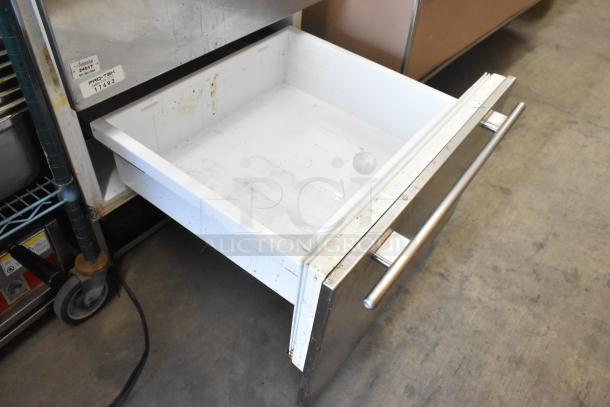 Sub-zero 700BR-3 stainless steel two-drawer cooler/freezer, visible wear, 115 volts, 1 phase, open drawer detail.