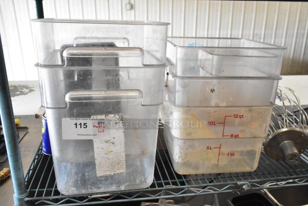 Metro lot includes poly bins, drop-in bins, and mixer attachments. Labels indicate quantity; shelving unit not included.